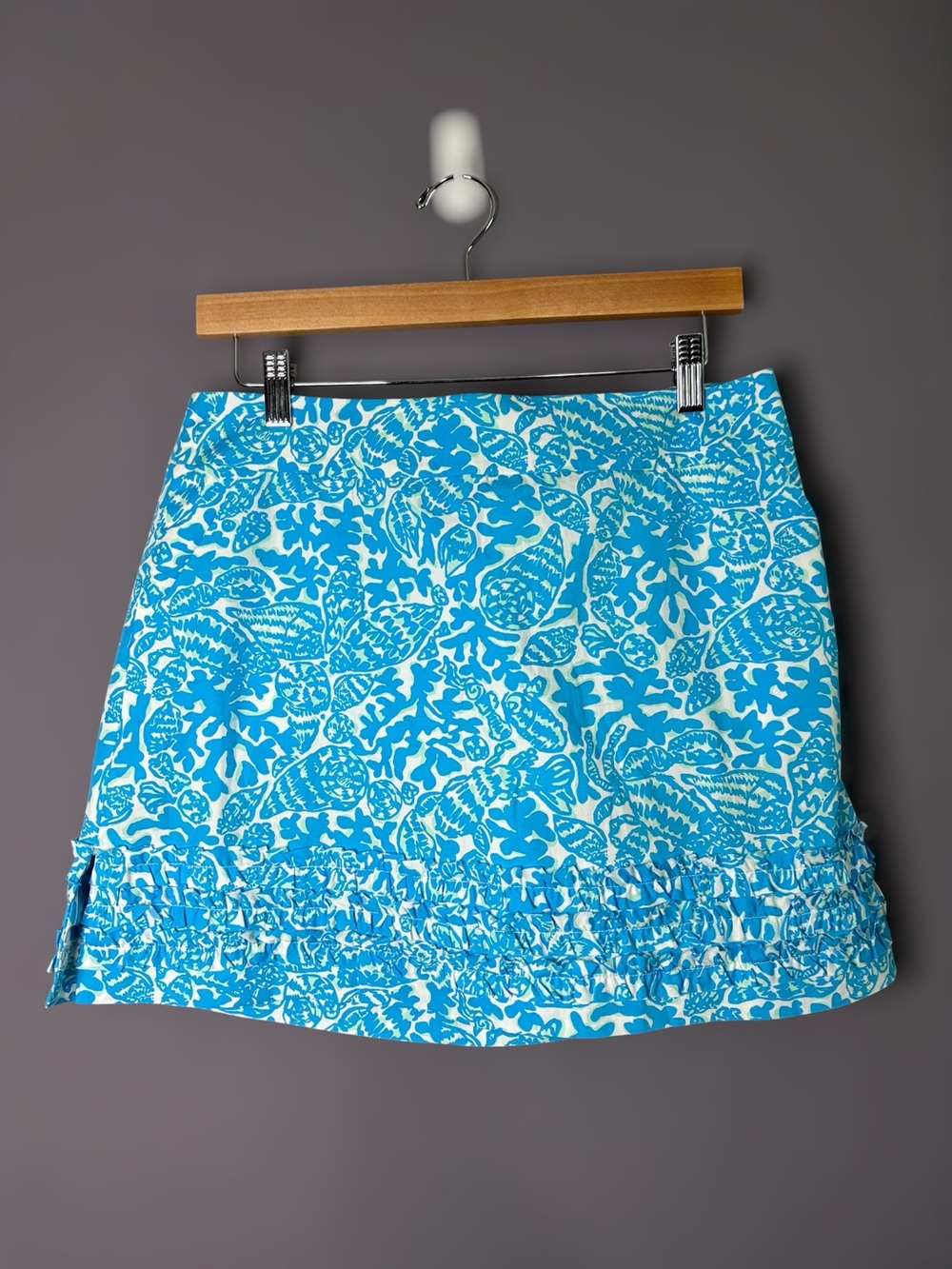 Lilly Pulitzer Blue White Seashell Ruffle Hem Skort 6